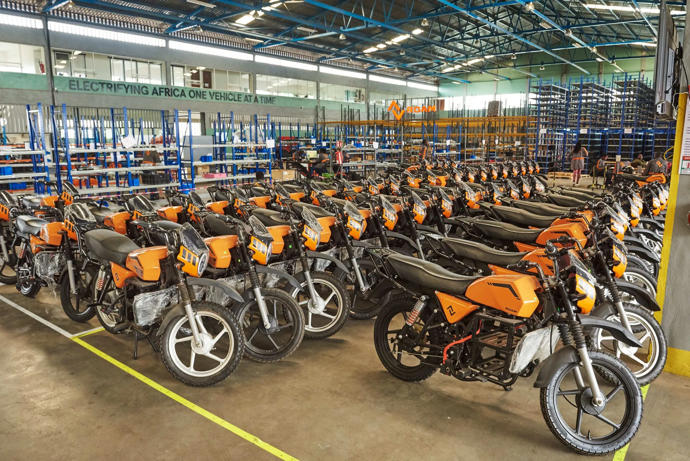 Roam Electric warehouse and motorcycle assembly area in Nairobi