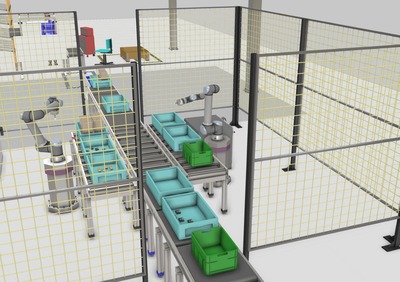 Pick robot cell for warehouse automation workflow